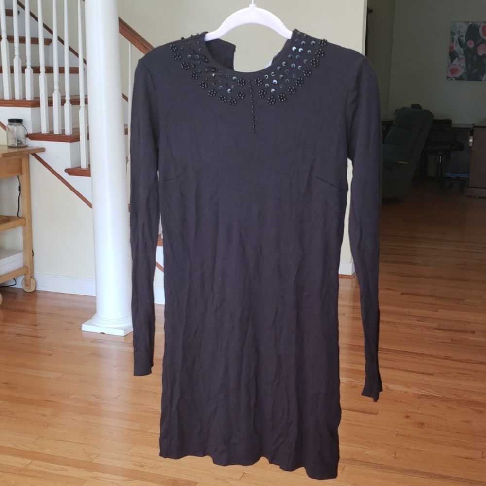 Hunter Dixon Black Beaded Long Sleeved Dress Size